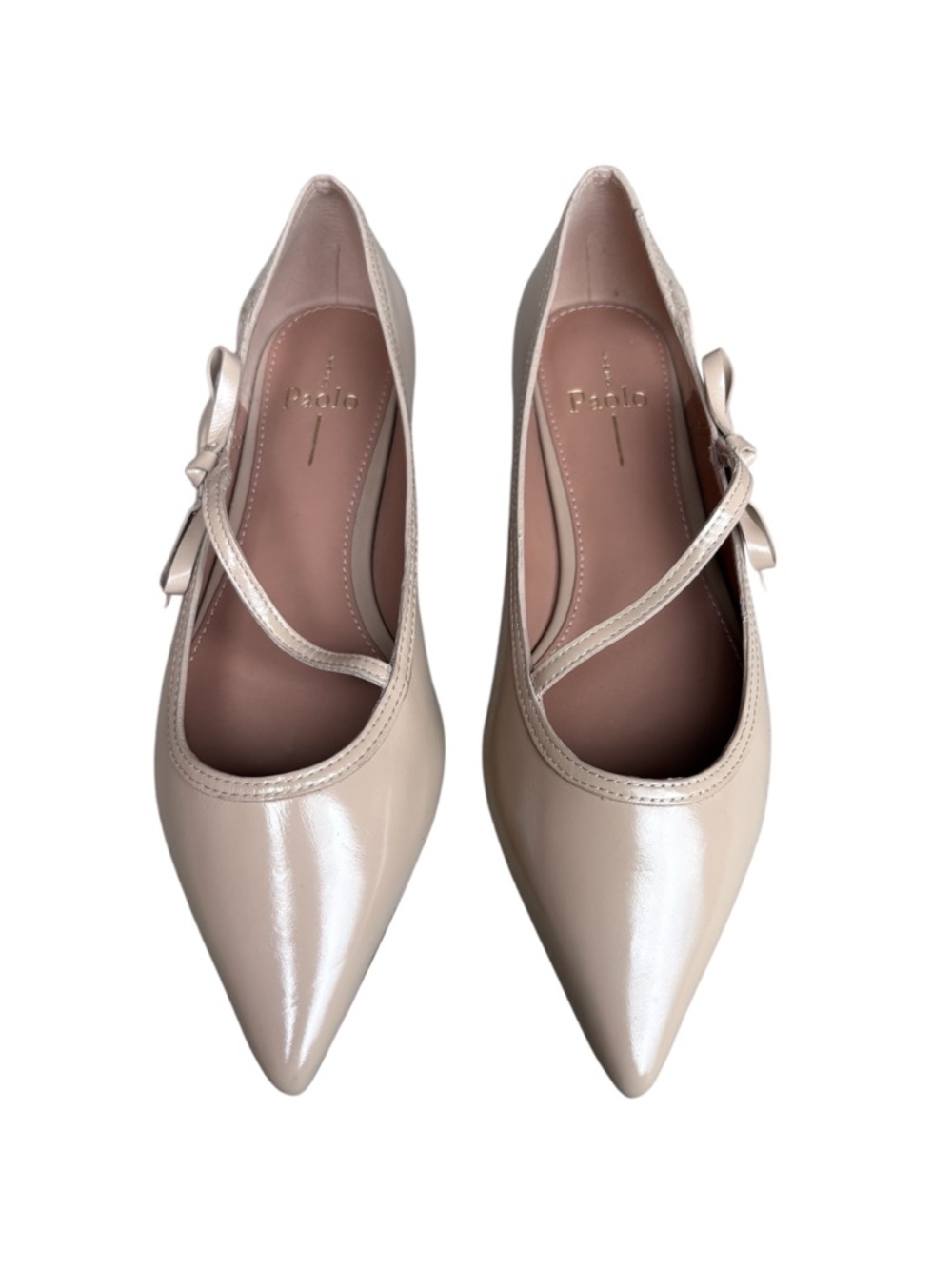 LINEA Paolo Shiny Pointed Mary Jane Flats in Dusty Pink with Bow Detail